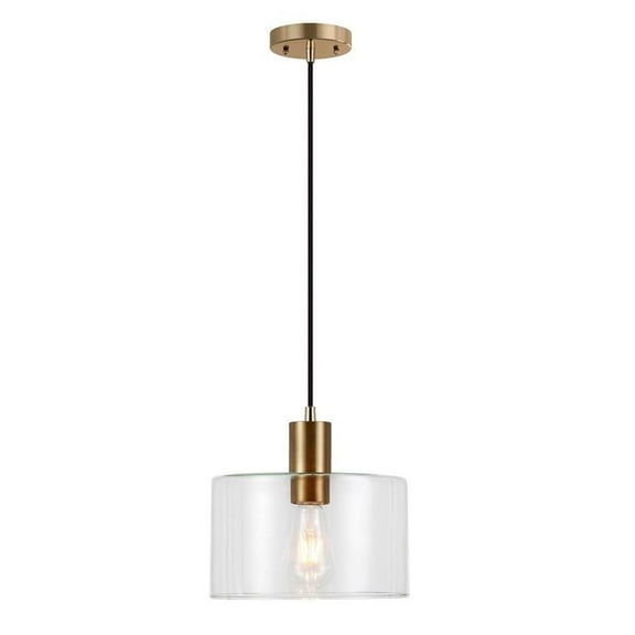 Evelyn&Zoe Henri 10" Wide Pendant with Glass Shade in Brass/Clear
