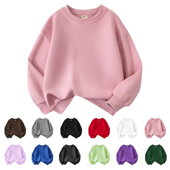 JAJAHO Boys Girls Sweatshirts Kids Basic Solid Color Long Sleeve Crewneck Pullover Fall Tops 3-13Y