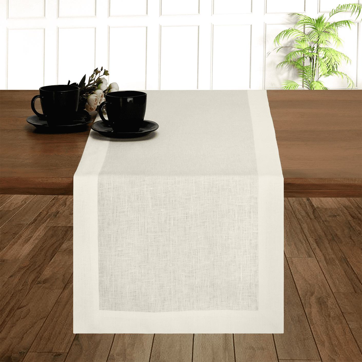 Home & Living Table Linens Black and Cream Reversible Table Runner