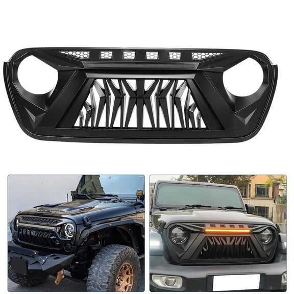 Front Grill Bumper Grille w/ LED For Jeep Wrangler JK 2007-17 upgrade to 2024 JL