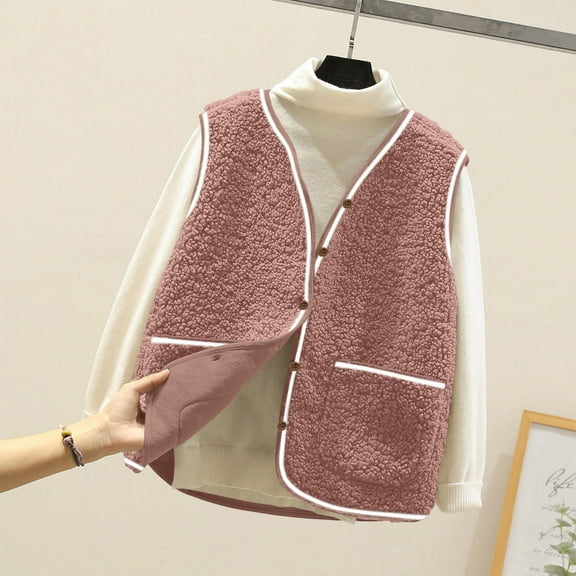 Fanxing Women's Fuzzy Fleece Vest Trendy Button Down Sleeveless Sherpa Jacket Stand Collar Winter Coat Outerwear with Pockets Red 3XL