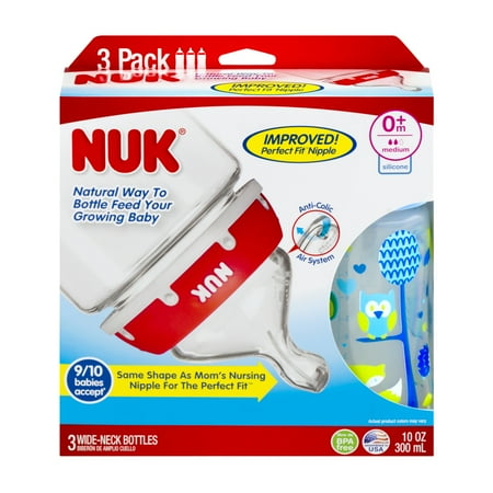 NUK 0+ Months 10 Oz. Wide-Neck Bottle, 3 Pack
