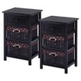thumbnail image 3 of Patiojoy 2 pcs 3-tier Bed Side Wood Table Storage Units End Table Organizer w/2 Rattan Drawers, 3 of 9