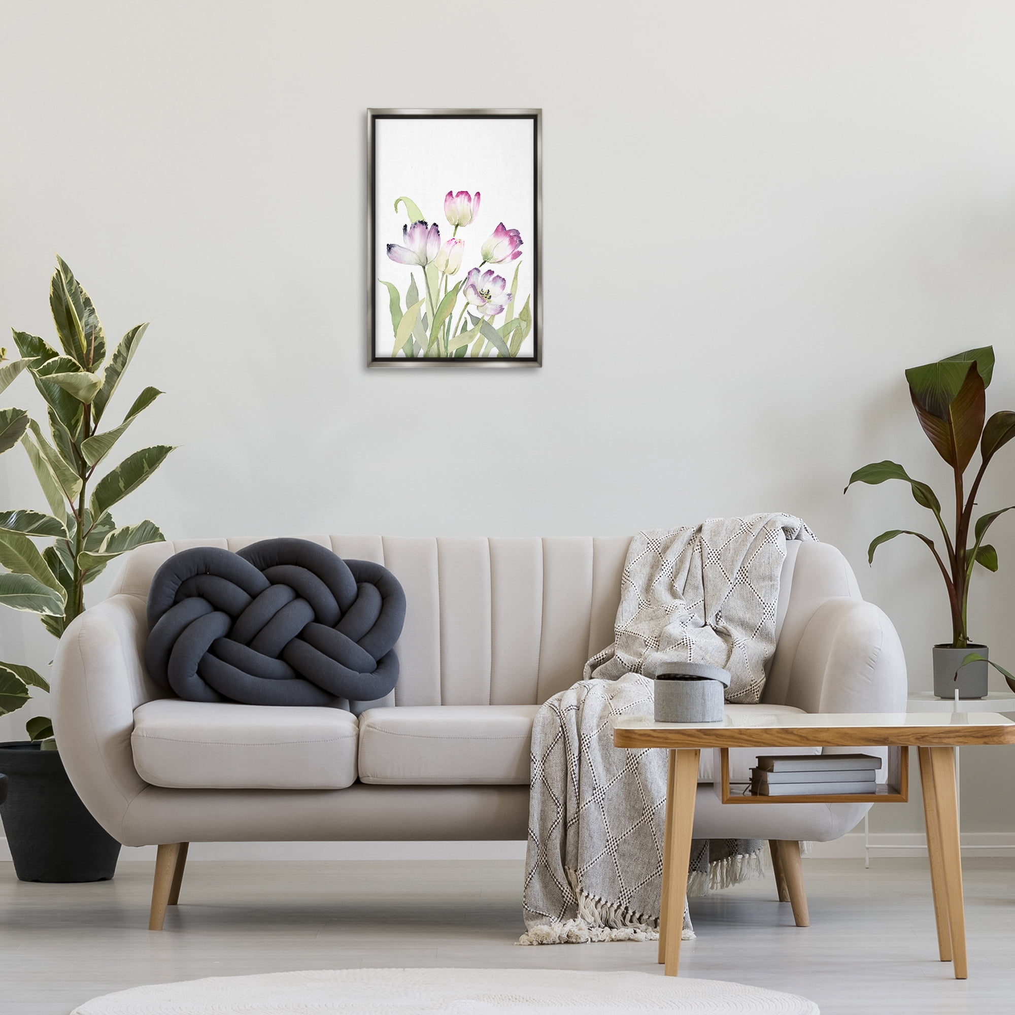 Stupell Industries Fresh Garden Tulips Botanical & Floral Painting Gray Floater Framed Art Print Wall Art, 17 x 25
