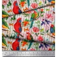 thumbnail image 3 of Soimoi White Satin Silk Fabric Stripe,Floral & Parrot Bird Print Fabric by The Yard 42 Inch Wide, 3 of 3