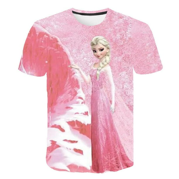 2-14 años niña Frozen Anna Elsa dulce camisetas niñas ropa Disney dibujos animados camiseta niños verano manga corta cumpleaños regalos 4T Gao Jinjia LED