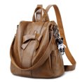 thumbnail image 3 of Mochila de cuero suave con costuras para mujer Mochila para portátil Bolso de viaje Negro, 3 of 5