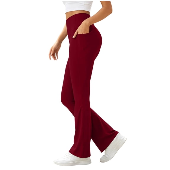 ZHYou Women's Flare Pants High Waisted Bootcut Leggings Tummy Control Stretch Workout Yoga Trousers with Pockets,Wine,Size XS