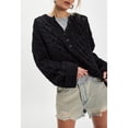 thumbnail image 4 of Female Chunky Cable Crop Sweater Pullover Casual Half Button Flared Long Sleeve Jumper Pullovers Black M, 4 of 9
