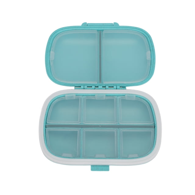 Mini Pill Container, Vitamin Holder 8 Compartments Pill Organizer Double Buckle Strong for Pocket Purse for Daily Pill Storage Box