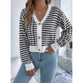 thumbnail image 4 of Womens Long Sleeve Striped Cardigan Sweaters Striped Cropped Button Fall Trendy Open Front Knit Sweater Coats Black XL, 4 of 8