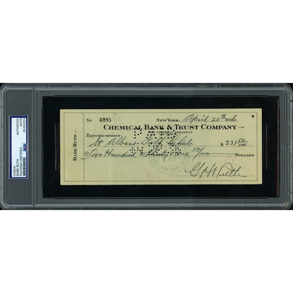 Babe Ruth Autographed 3x8.5 Check New York Yankees PSA/DNA #85494224