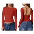 thumbnail image 2 of Camisa de Larga con Cuello Redondo para Mujer, Básica, con Doble Forro y Fruncido Lateral, para Salir Rojo M, 2 of 6
