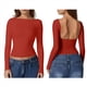 thumbnail image 2 of Camisa de Larga con Cuello Redondo para Mujer, Básica, con Doble Forro y Fruncido Lateral, para Salir Rojo M, 2 of 6