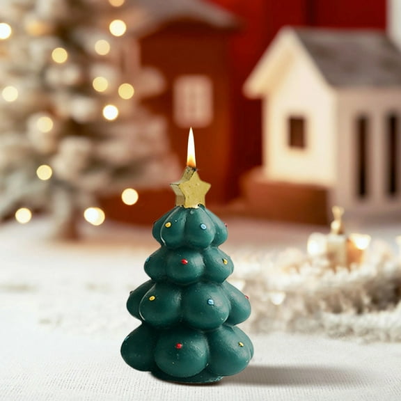 Hyknon Christmas Scented Candle Christmas Decorations Christmas Tree Shaped Soy Wax with Star Small Tealight Candles Handmade Candlesticks for Holiday Party Home (2.2x3.4Inch)