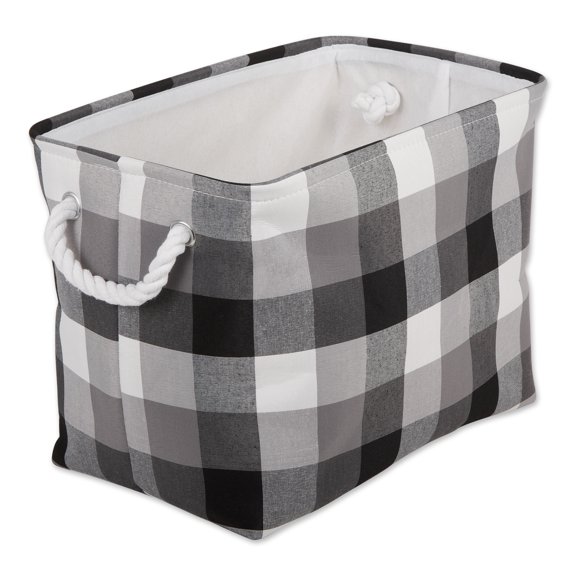 DII Buffalo Check Storage Bin with Handles, Large Rectangle, 17.5x12x15", Tri Color Black