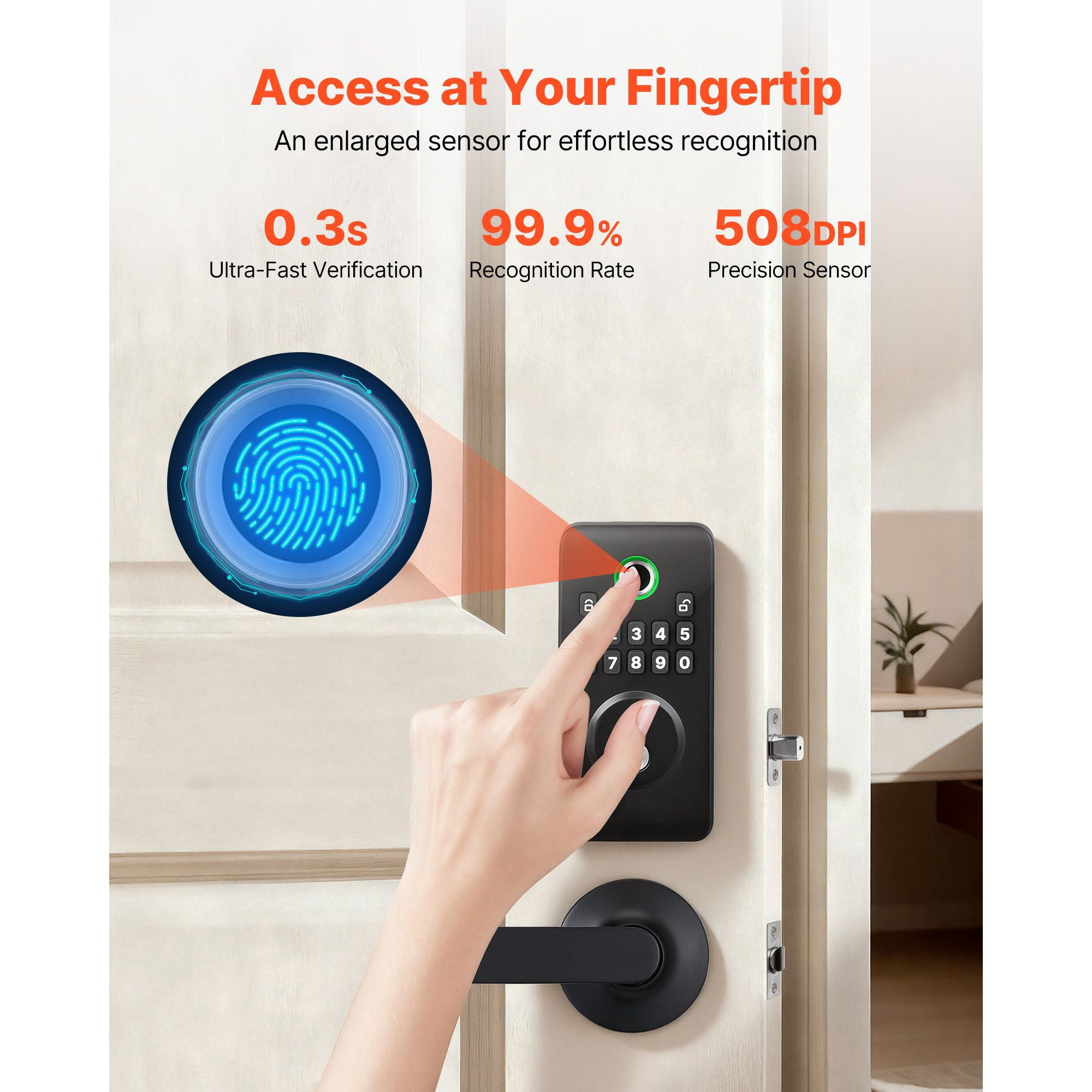 Fingerprint Door Lock Set with Handles 50 Fingerprints 100 User Codes Auto Lock Anti-Peeping for Home Matte Black