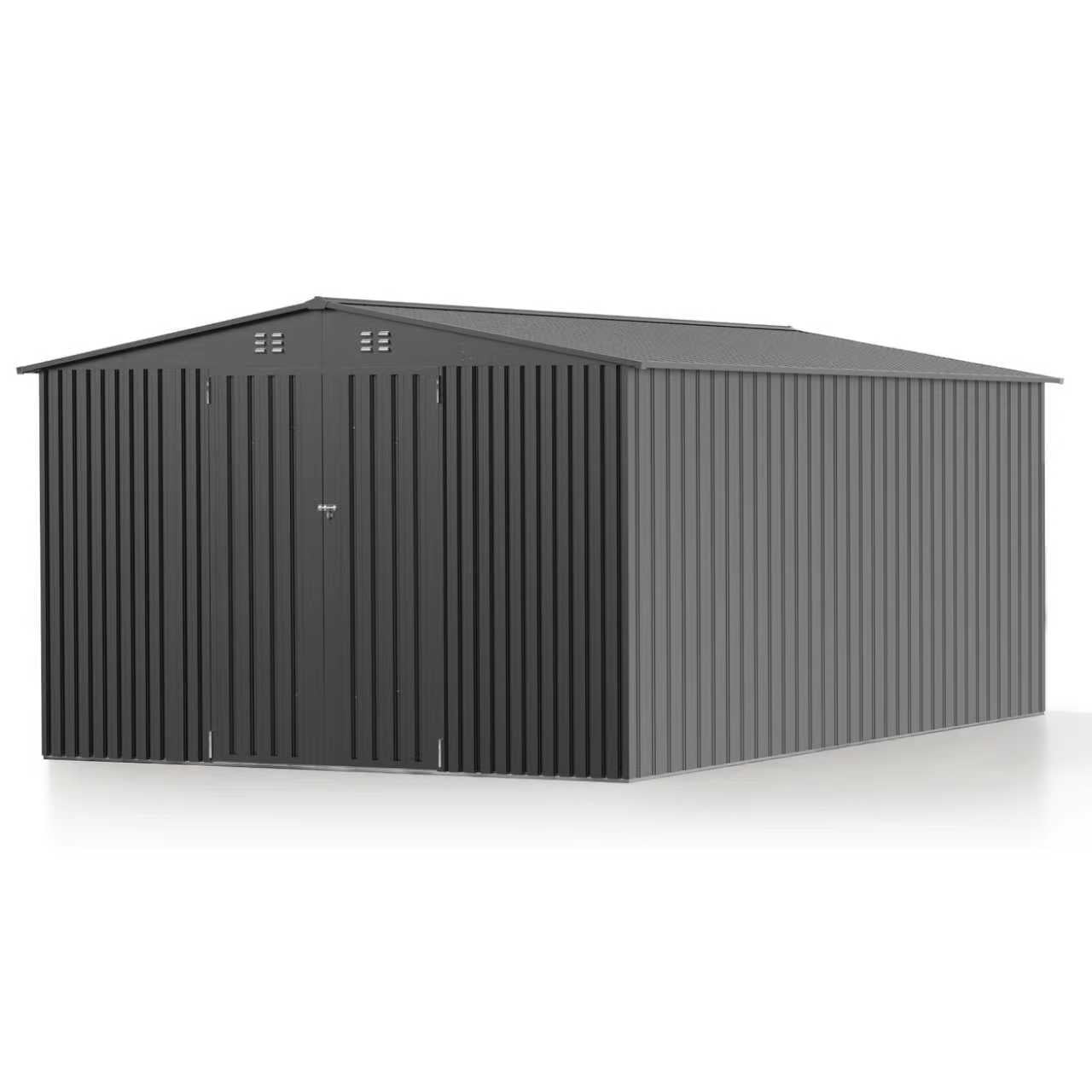 EasyHawk 10 ft x 14 ft Heavy-Duty Steel Outdoor Storage Shed with Lockable Doors for Backyard Use