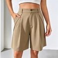 thumbnail image 2 of Qgtaibl Women's Bermuda Dress Shorts High Waisted Pleated Wide Leg Shorts with Pockets Summer Loose Fit Solid Color Fomal Work Shorts Khaki S, 2 of 8
