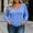 Blue, variant on Women's Plus Size Square Neck Long Sleeve Tunic Top, Casual Loose Fit Puff Shoulder T Shirt, Fall Fashion Oversized Blouse Long Tunics