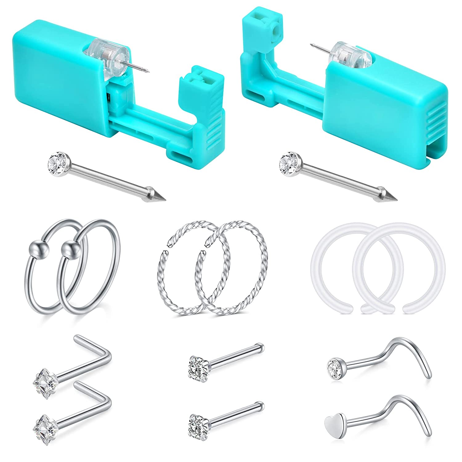 Briana Williams Disposable Self Nose Piercing Gun with 316L Stainless Steel Nose Rings Nostril Studs