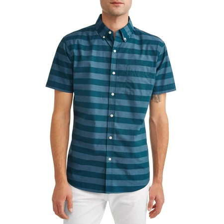 Classic Cotton Oxford Shirt - Lee Men's Short Sleeve Striped Oxford Button Down Shirt, Available up to size 2XL