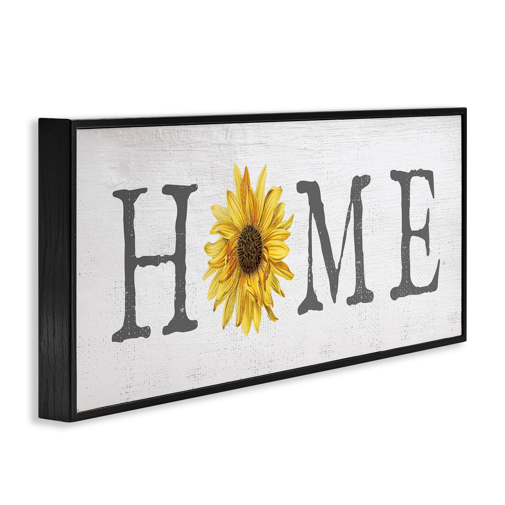 Stupell Industries Rustic Home Text with Sunflower Typography Painting Black Framed Art Print Wall Art, 24 x 10