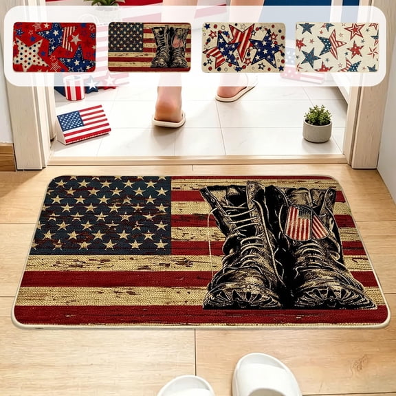 Aoznliie 4th of July Doormat, 24x16 inches Patriotic Door Mat for Bathroom Kitchen, Non Slip Welcome Mat for Independence Day Memorial Day Home Decor