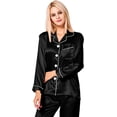 thumbnail image 2 of Women's Pyjama Set Long Sleeve Pyjamas Silk Satin Pjs Soft Button Down Sleepwear Set Loungewear, 2 of 5