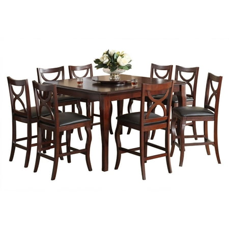 Wooden Counter Height Table With Lazy Susan Brown