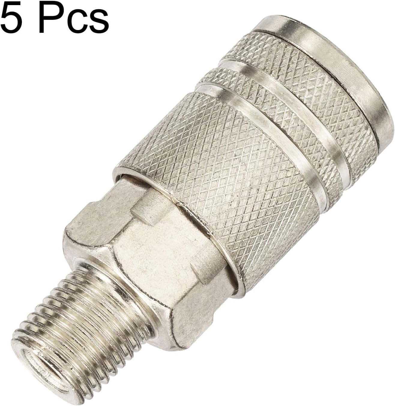 MKEUDQ-5pcs Male Industrial Coupler 1/4" NPT M Style Air Hose Fittings Quick Connector Air Coupler for Air Compressor Pneumatic Tools, Silver