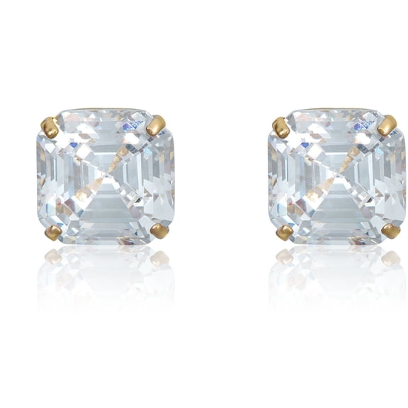 AVORA 10K Yellow Gold 10mm Asscher-cut Simulated Diamond CZ Stud Earrings