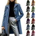 thumbnail image 4 of Women's Fashion Single-Breasted Trench Coat - A-Line Solid Color Long-Sleeved Fall Winter Jacket, Royal Blue, XL, 4 of 4