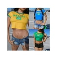 thumbnail image 3 of Wangsaura T-Shirt Court Letter Flag pour Femmes Manches Courtes Col Rond Contraste de Couleur Streetwear, 3 of 7