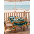 thumbnail image 3 of Rectangle Outdoor Tablecloth With Umbrella Hole And Zipper– Abstract Ethnic Tie Dye Waterproof Patio Table Cover for Party, Picnic, Backyard, 60"x120" , Explosion Teal Brown, 3 of 8