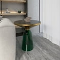 thumbnail image 3 of LeisureMod 19" Round End/Side Table with Glass Top and Brushed Gold Iron Rim Tempered Glass Pedestal Base No Assembly for Modern Home, Living Room Tully Collection in Green/Black, 3 of 17
