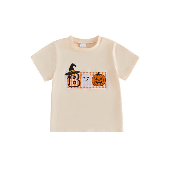 RUINIXCW Toddler Baby Boy Girl Halloween Shirt Outfit Kids Baby Boys Girls Summer Fall T Shirt Clothes Pumpkin Ghost Embroidery Short Sleeve Shirts Pullover Top