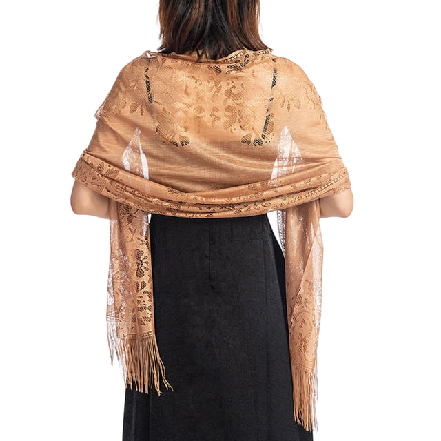Trayknick Women Scarf Solid Color Lace Ladies Crochet See Through Bride Shawl Wrap for Wedding