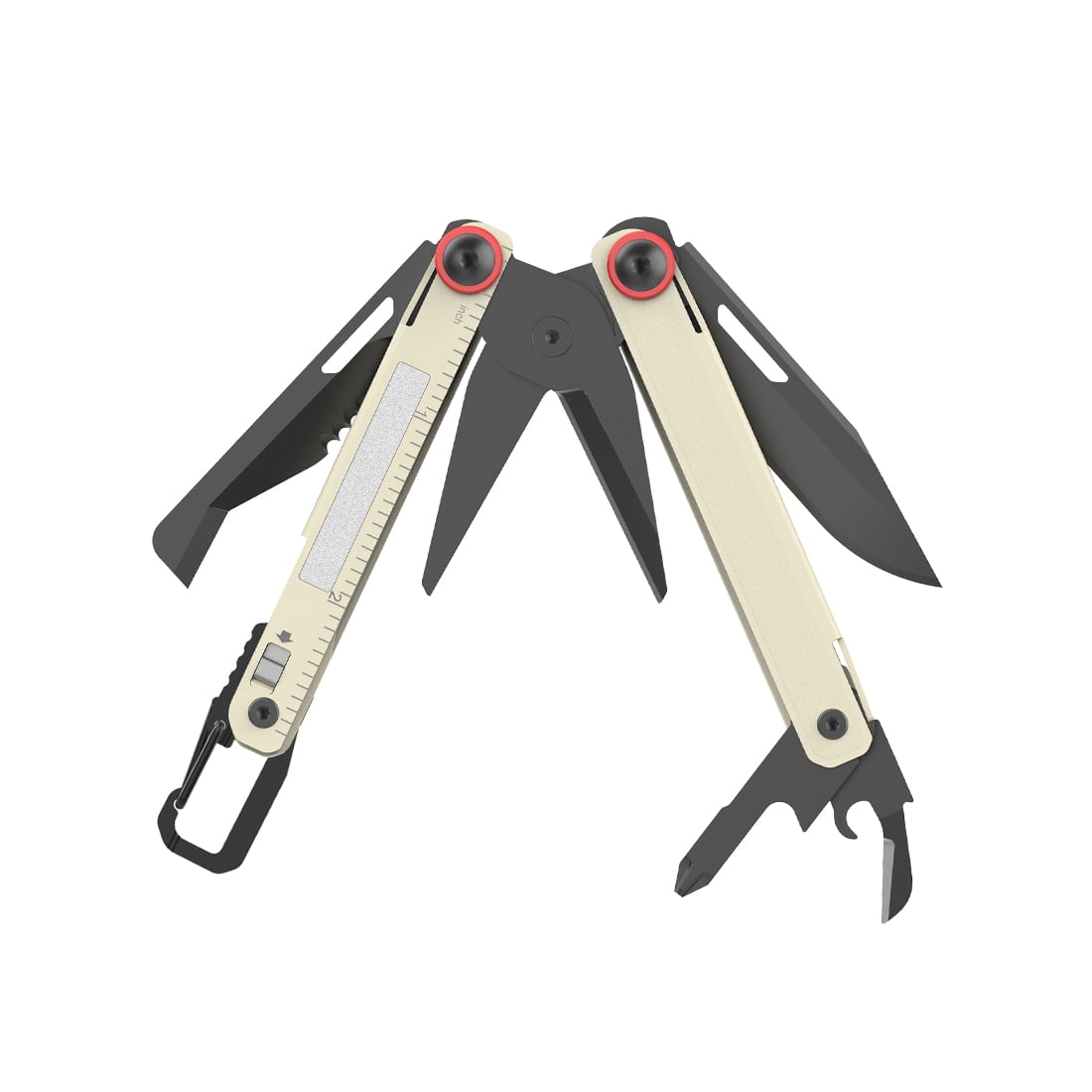 Swiss Tech 10 in 1 Multitool with Spring Action Shears AUS 8 Steel Blade Carabiner and Sheath, Ivory