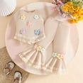thumbnail image 2 of DXOUPM Girls Clothes Outfits Kids Ruffle Sleeveless Shirt and Flared Pants with Fringed Hem, 2 of 3