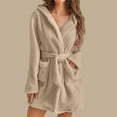 thumbnail image 3 of HOOJT Clearance!Women Soft Solid Color Long Sleeve V-Neck Winter Sashes Pokets Fleece Faux Velvet Sleepwear Dress Nightgowns, 3 of 7