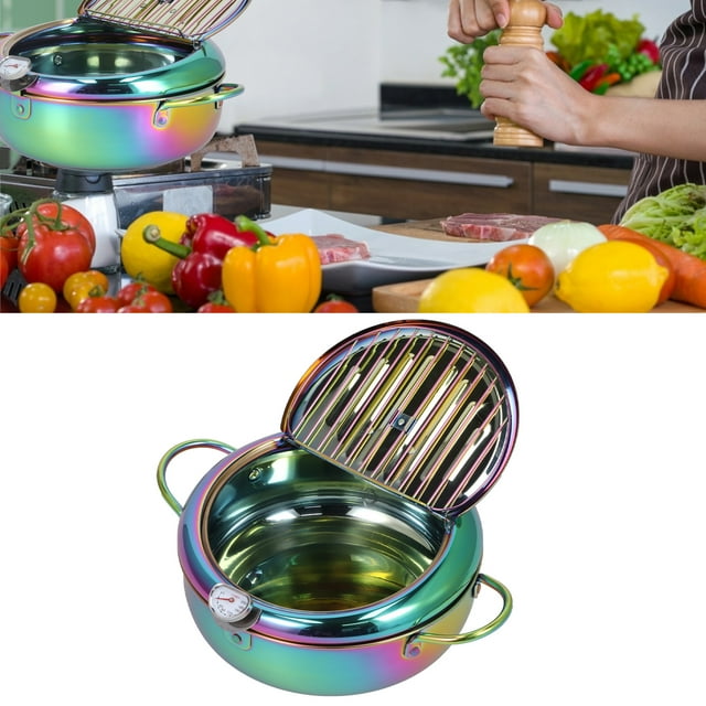 Stainless Steel Fryer with , Japanese Style, 3.4L Non Stick Deep Frying Pot, Perfect for Home Kitchen Cooking