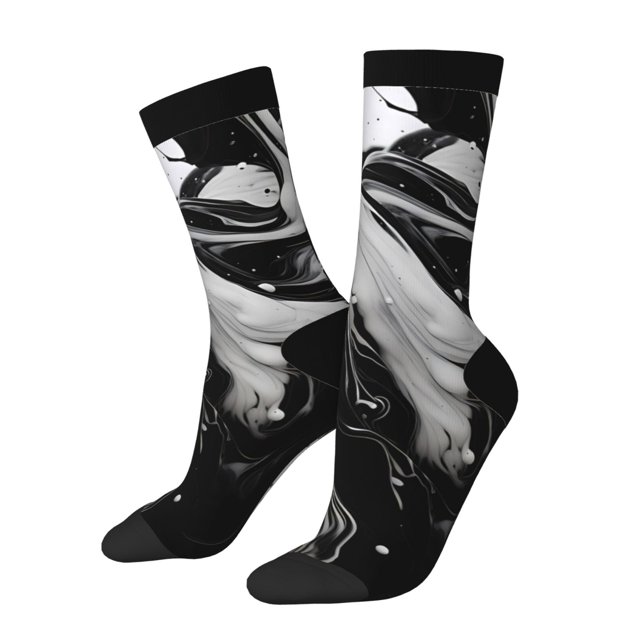 Balery Fluid Black White Paint Swirls Calcetas Largas con Estampado para Hombre y Mujer – Suaves y Transpirables, Talla Única (US 5-11)