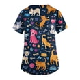 thumbnail image 6 of Kixjoy Scrub Tops Women Plus Size Short Sleeve V Neck Nurse Scrubs Animal Printed Stretchy Casual Top Medical Lightweight Womens Blouses with Pockets, Navy XL, 6 of 6