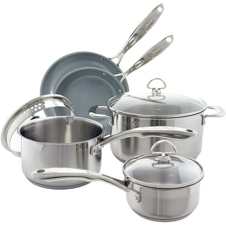 

Induction 21 Steel 3-pc Pasta Set; includes 10 ceramic NonStick & 6 qt Stainless Steel Stock Pot; Brushed Stainless Steel