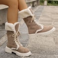 thumbnail image 3 of Mepaouo Fashion Platform Mid Calf Boots for Women Lace up Fleeced Winter Warm Outdoor Shoes(Brown,9), 3 of 8