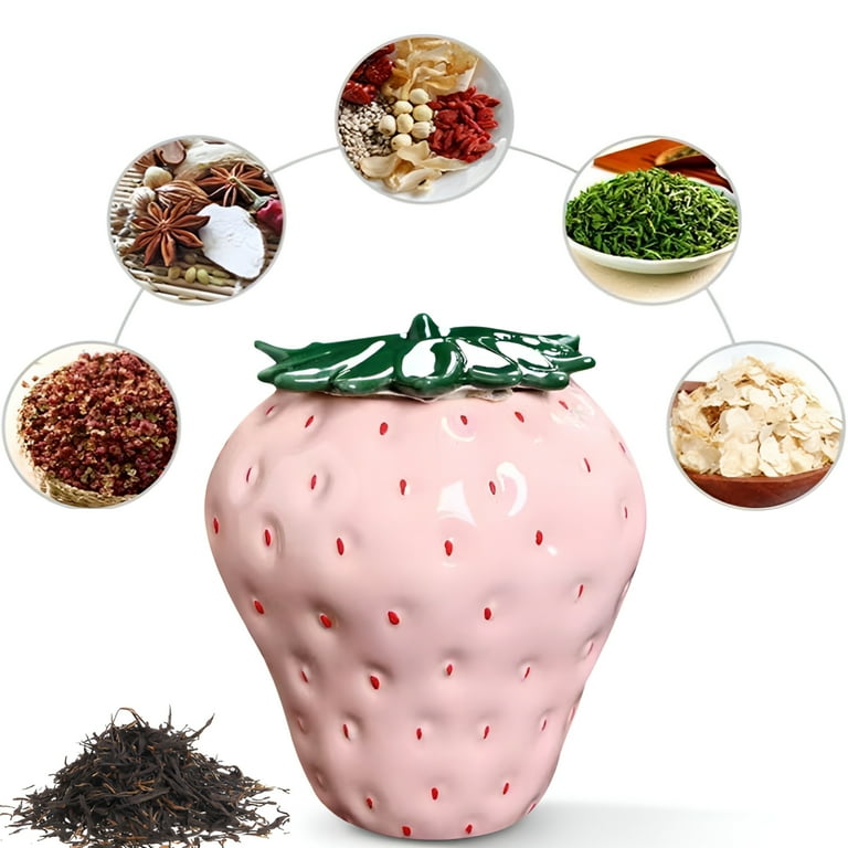 ACDANC Strawberry Ceramic Jar with Lid,Vintage Food Storage Container,Flower Vase Decor,Cute Design