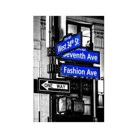 NYC Street Signs in Manhattan by Night - 34th Street, Seventh Avenue and Fashion Avenue Signs Spot-Color Photography Print Wall Art By Philippe (Best Places For Street Photography Nyc)