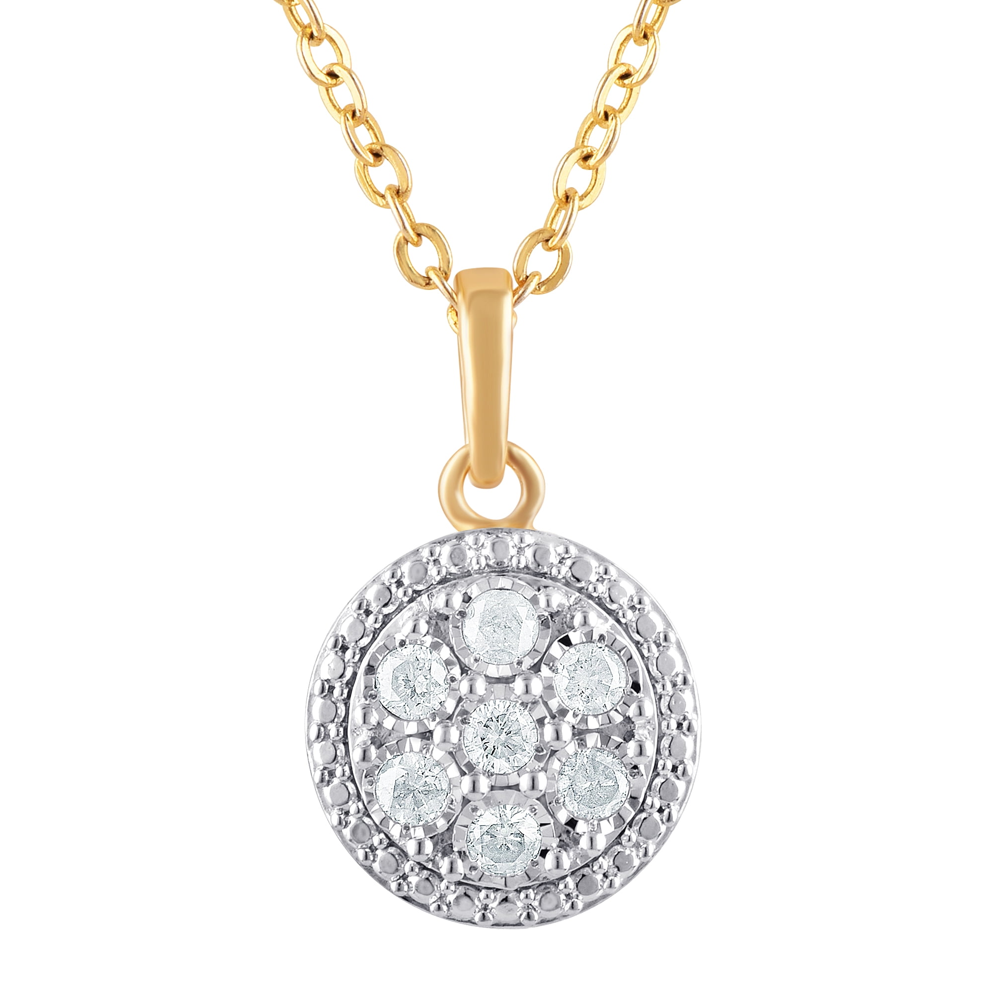 1/2 Carat T.W Sterling Silver Yellow Plated Halo Earrings and Pendant 2 Pcs set.