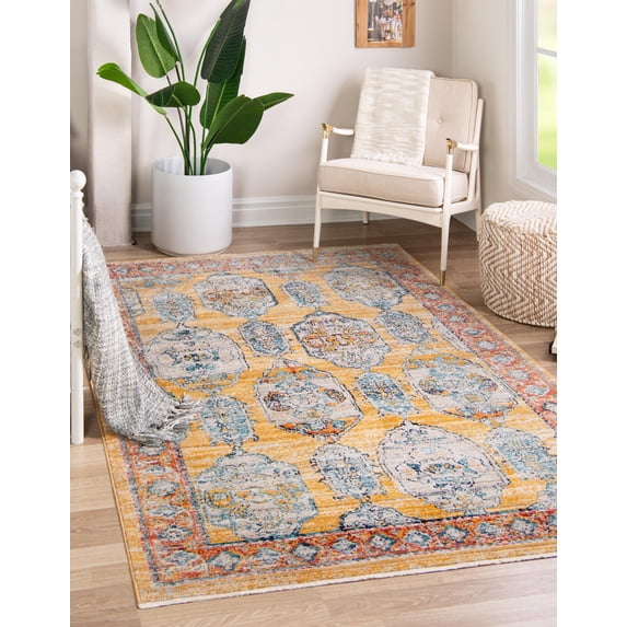 Rugs.com Lola Collection Rug – 3' x 5' Yellow Medium Rug Perfect For Entryways, Kitchens, Breakfast Nooks, Accent Pieces